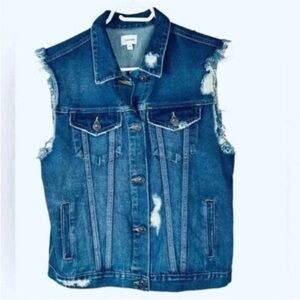 Distressed Denim Sleeveless Vest